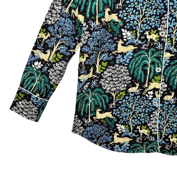 Print Fresh Dashing Deer Print Women’s Piped Organic Cotton Pajama Top Sz XS - Picture 5 of 13